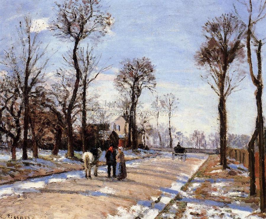 Street, Winter Sunlight and Snow - 卡米耶·毕沙罗